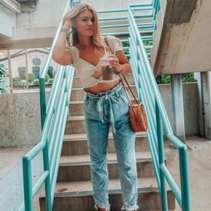 Tan cut out crop top